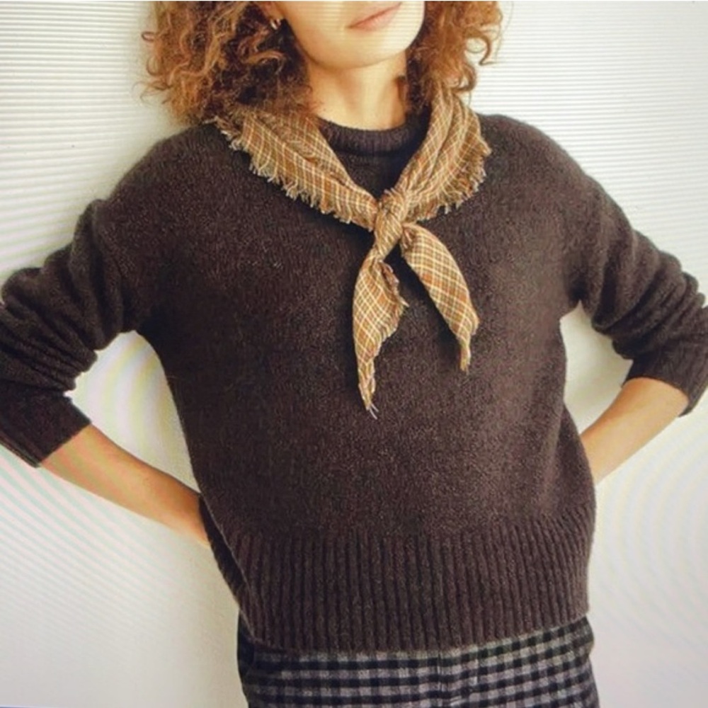 Madewell Luke Puff Neck Trim Pullover Sweater in Heather Raisin